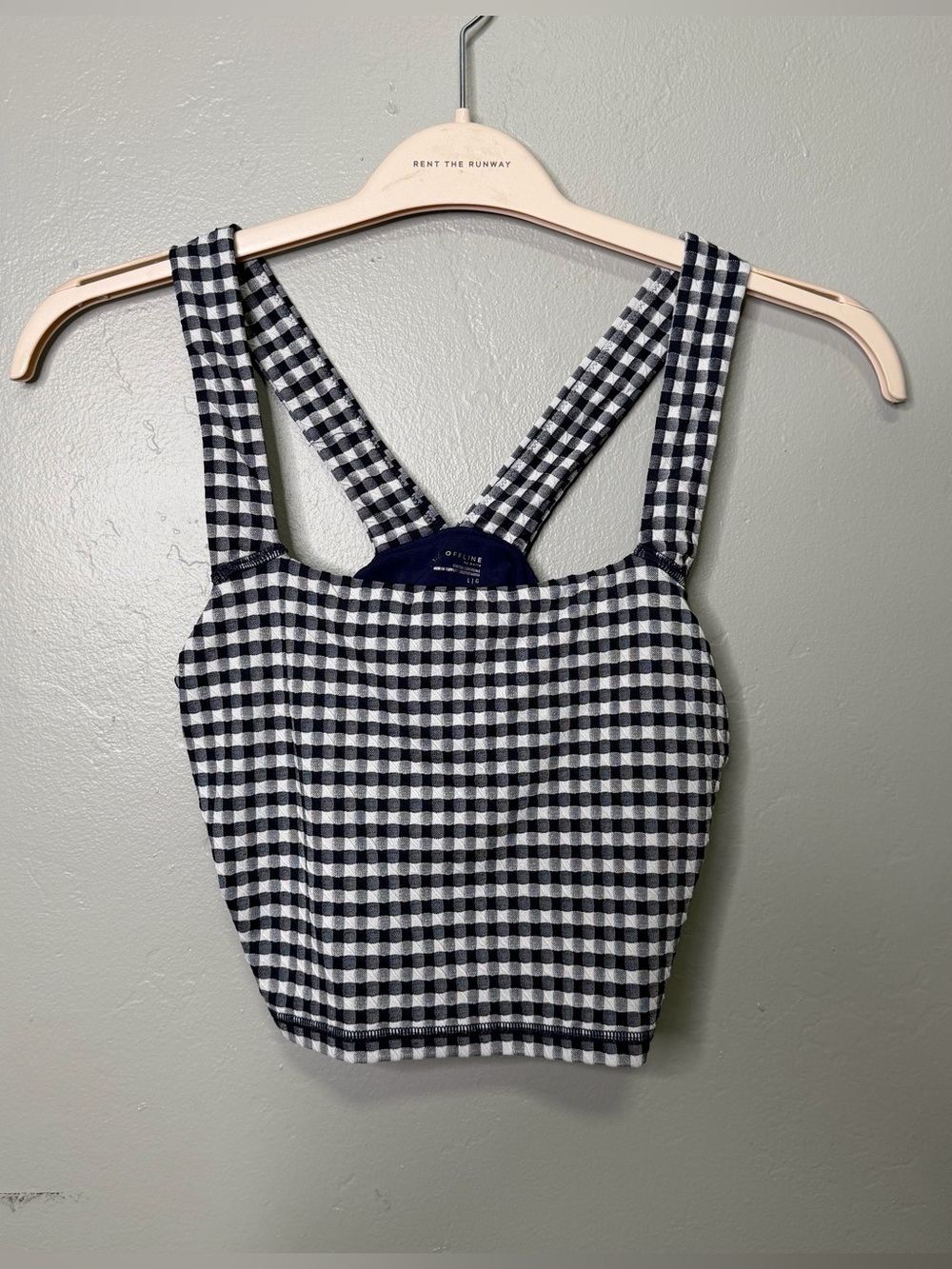 Offline by Aerie Black White Gingham Crisscross Strap Crop Top L